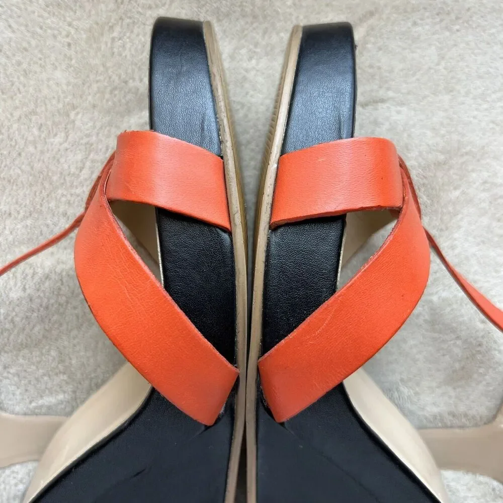 Dune London Gangster Orange Black Tan Leather Wedge Sandal Shoes EU 40 US 10 - Picture 6 of 16